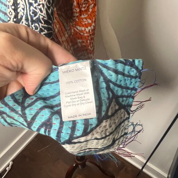 Mieko Mintz Women's Scarf Mixed Print Kantha Patchwork Multicolored Cotton 86" - Picture 4 of 10